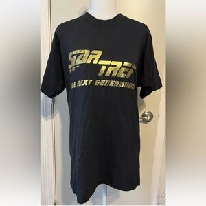 Vtg 90's Star Trek Paramount Pictures Next Generation Black Gold T Shirt L
